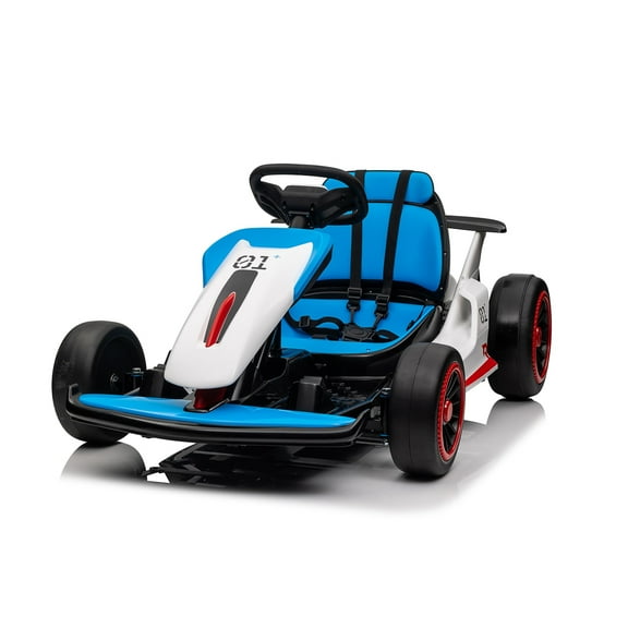 Go Kart for Kids, 24V Drift Kart with 2X200W Strong Motor, 7AH Big Battery, Electric Pedals, Electric Go Kart Outdoor Race Toy Blue