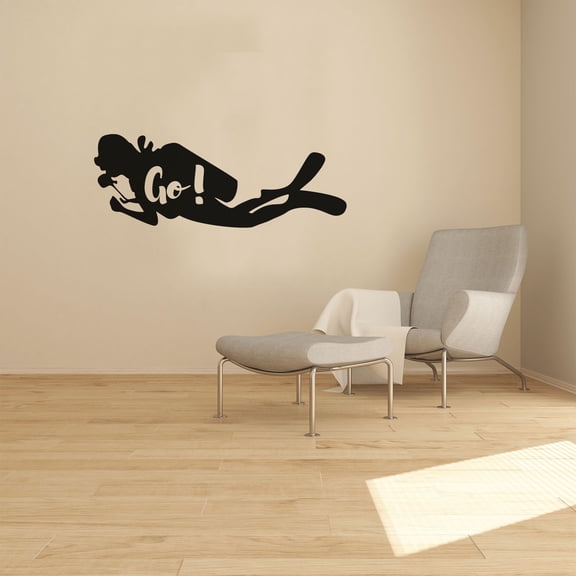 Go - Life Reminder Scuba Diving Scuba Diver Silhouette Water Activity Vinyl Wall Art Wall Sticker Wall Decal Sea Ocean Activity Home Pool Area Living Room Boys Girls Décor Design Size (6x10 inch)