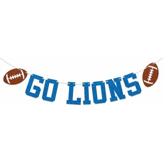 Go Lions Banner - Football Game Day Decorationns, Lions Football Party Sign, Lions Day Decorations Blue Glitter