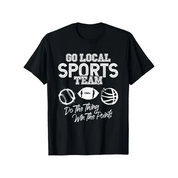 Go Local Sports Team Game Day Tailgate Family Fun Cheer Gift T-Shirt - 100% Cotton 180gsm Heavyweight Black Tee with Football & Basketball Graphic, Loose Fit Round Neck S-XXXL