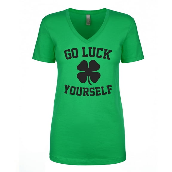 Go Luck Yourself V-Neck Tee in Kelly Green