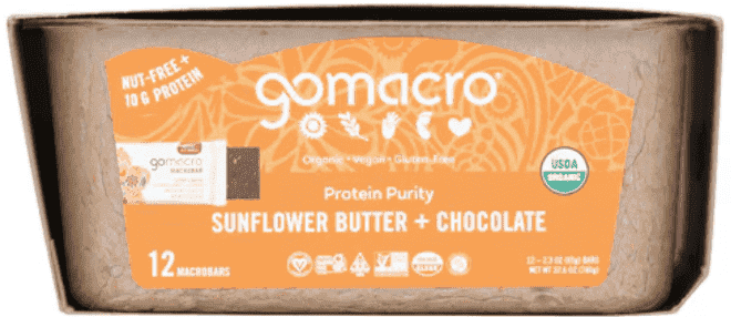 Go Macro Organic Macrobar Gluten Free Protein Purity Sunflower Butter & Chocolate - 12 Bars