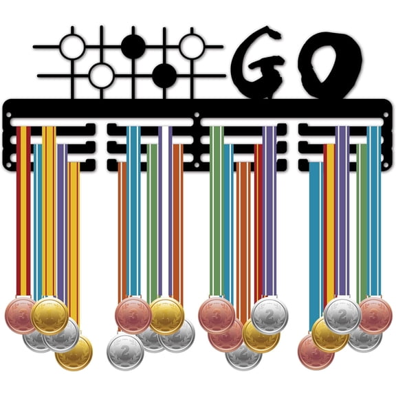 Go Medal Hanger Rack Weiqi Medal Holder Display Wall Mount Frame Hanging Gobang Awards Sports Medal Hangers Hooks Organizer for Hanging Race Marathon Running Football Medals 15.7 x 5.9Inch Black