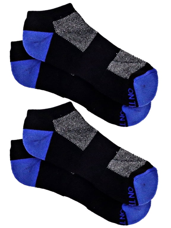 Men's Low Cut Socks (2 Pair Pack, Black with Blue Heel and Toe, White Mesh Top)