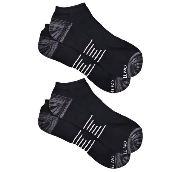 On the Go Men's Performance Socks (2 Pair Pack, Black with Grey Heel and White Stripes)
