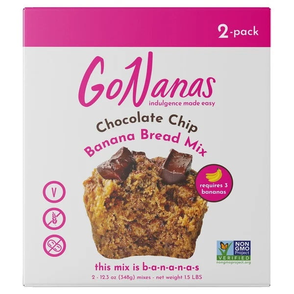 Go Nanas Chocolate Chip Banana Bread Mix, 12.3 Ounce (Pack of 2)