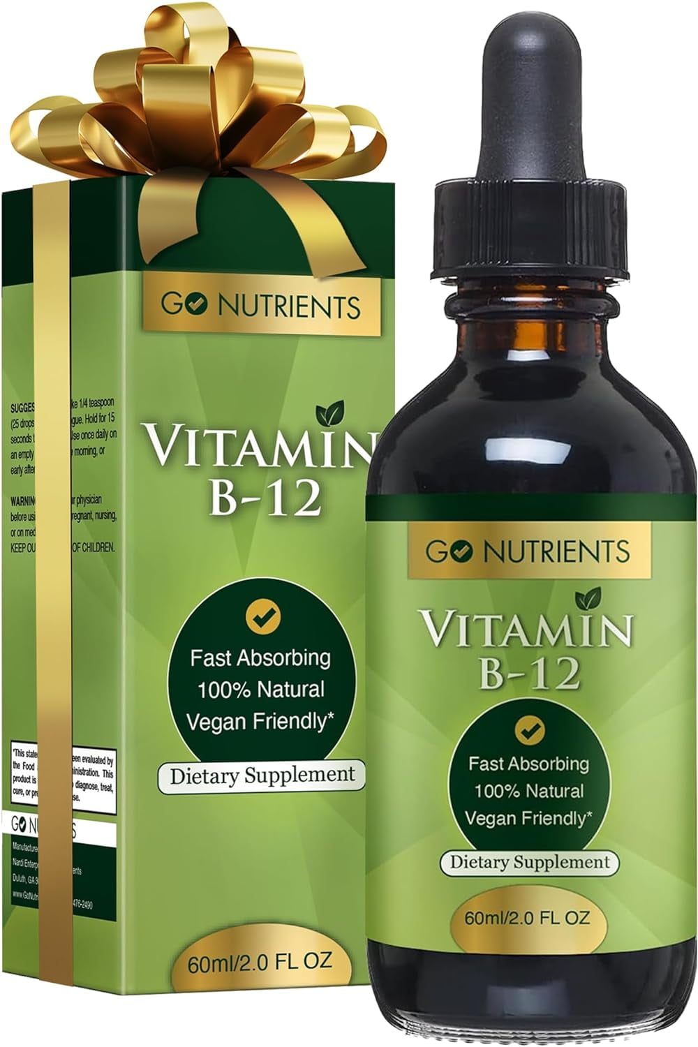 Go Nutrients Vitamin B12 Sublingual Liquid Drops Supplement with
