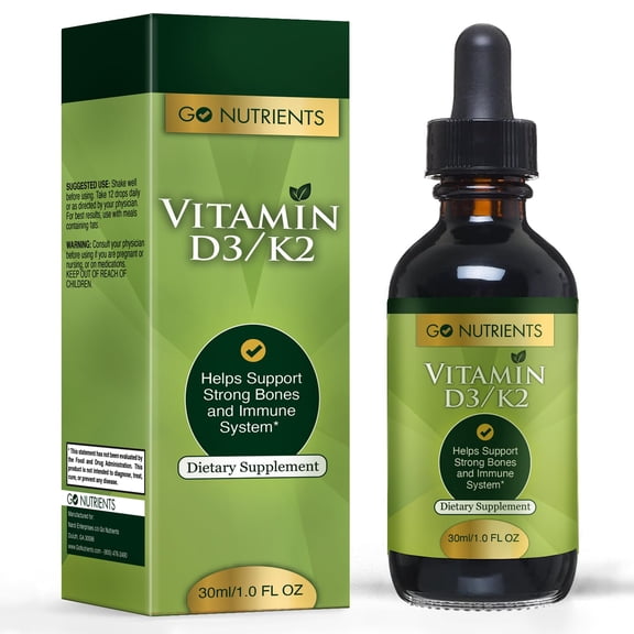 Go Nutrients Vitamin D3 & K2 Liquid Drops, 1000 IU, 1 oz
