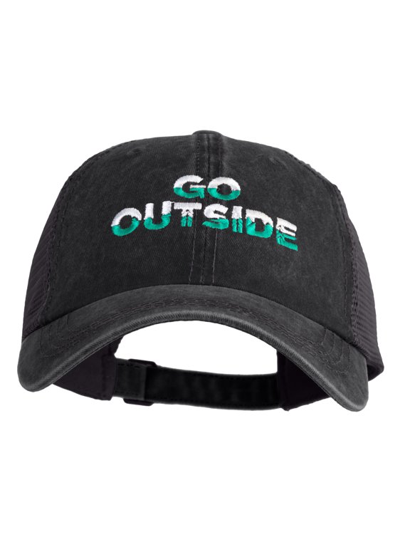 Go Outside Embroidered Pigment Dyed Mesh Cap - Black Charcoal OSFM