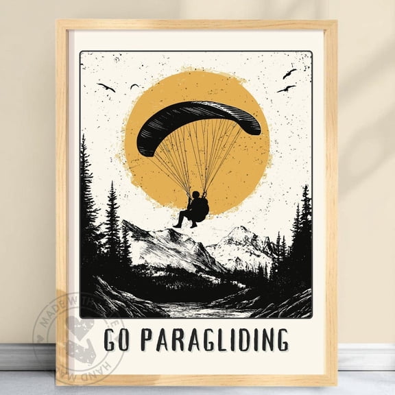 Go Paragliding Poster, Paragliding Print, Gift For Paragliders, Black, White And Gold Art, Hiking Artwork, Skydiving Wall Art #Goparagliding Wall Art, Modern Wall Decor, 24x36 UNFRAMED