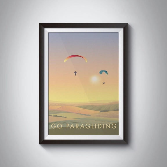Go Paragliding Print Travel Outdoor Hobbies Parachuting Gift For Paraglider Flying Adventure Sport Hang Gliding Vintage Art