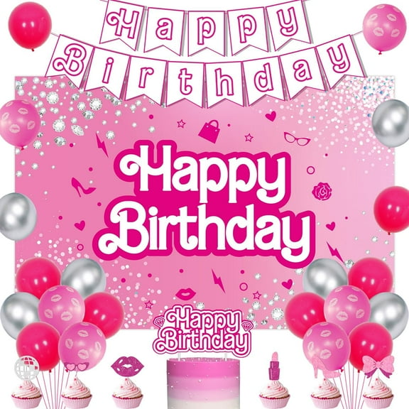 Let's Go Party Pink Doll Birthday Party Decorations Hot Pink Girls Night Backdrop Balloon Garland Arch Kit Let's Go Party Lipstick Birthday Party Decor for Women Girl 21st Birthday Party Supplies