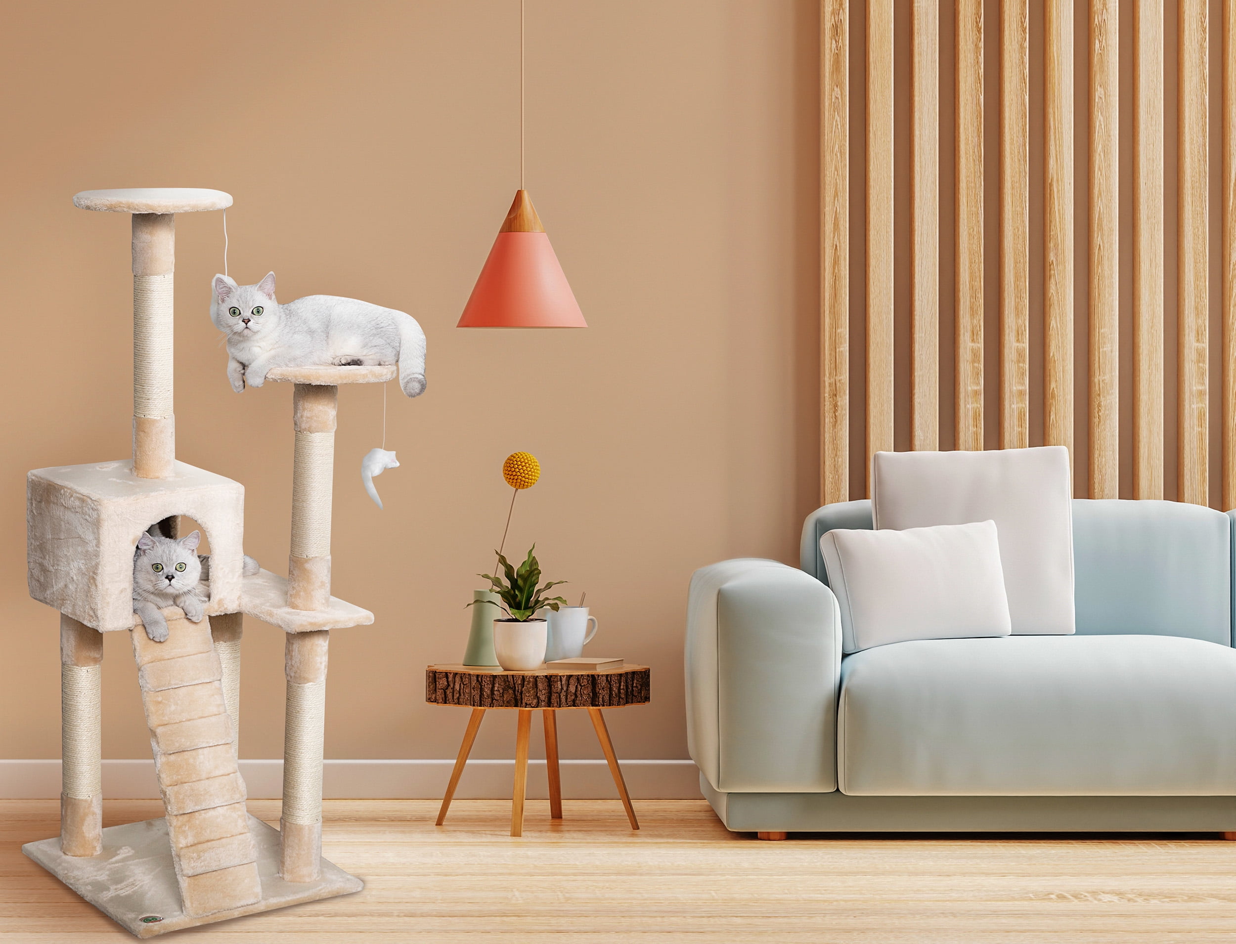 Beige Sisal Covered Multi-Level Cat Tree Condo