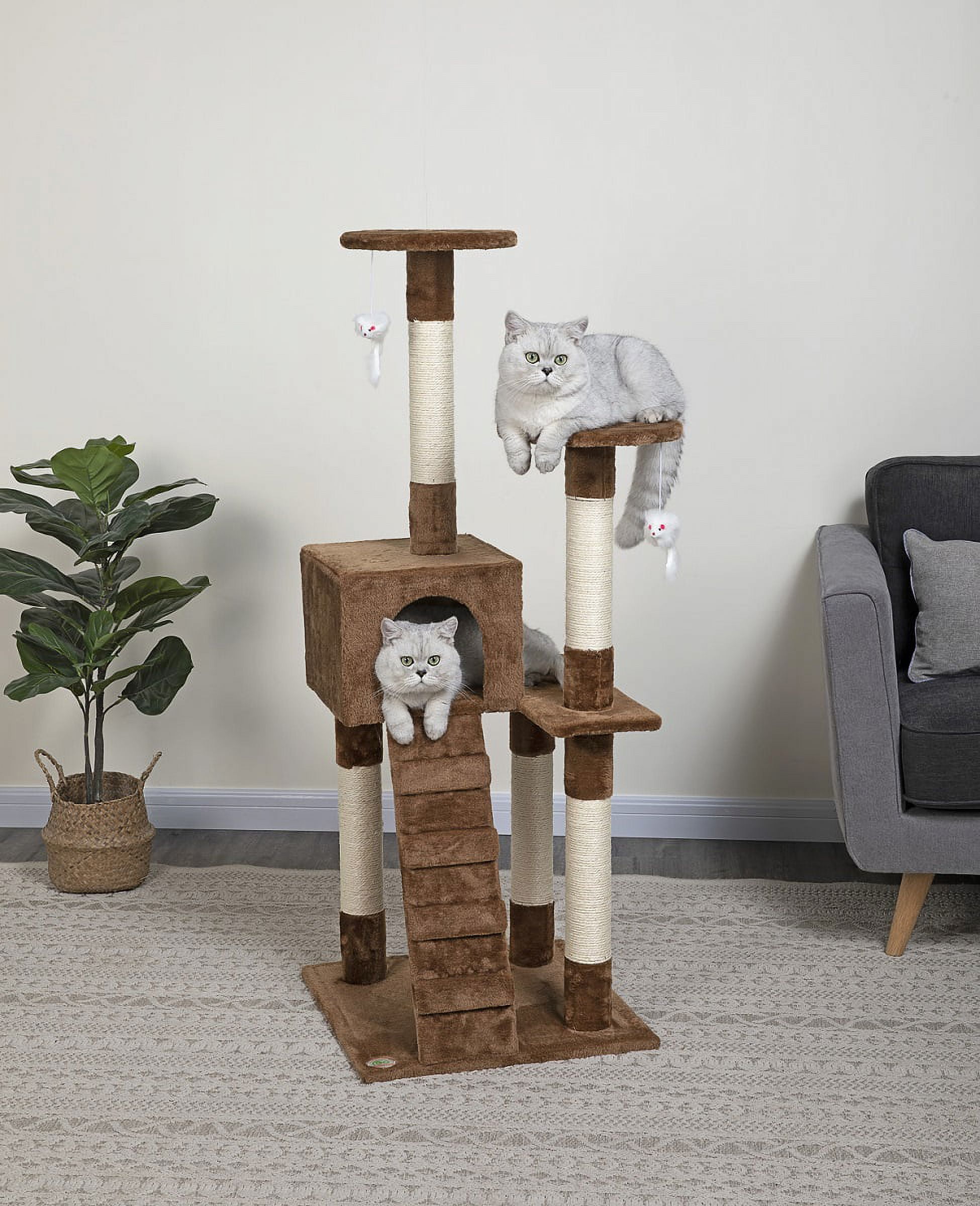 52'' Brown Faux Fur and Sisal Cat Tree with Condo