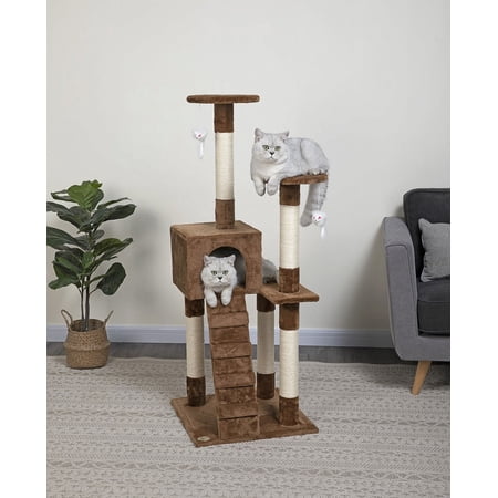 Go Pet Club 52-in Cat Tree & Condo Scratching Post Tower, Brown