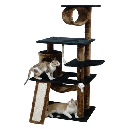 Go Pet Club 53-in Cat Tree & Condo Scratching Post Tower, Brown