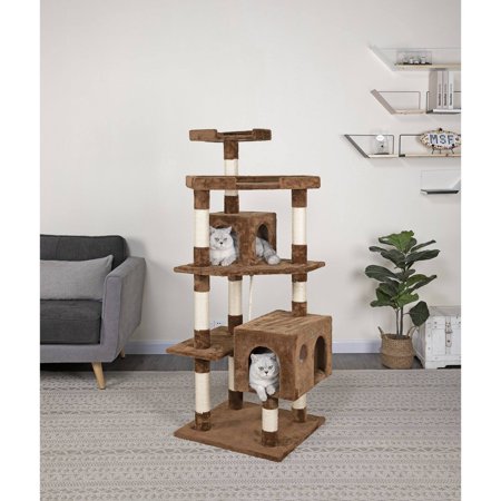 GO PET CLUB 5-Level 60.5" Cat Tree with Dual Condos, Brown