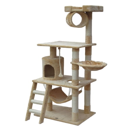 Go Pet Club 62-in Cat Tree & Condo Scratching Post Tower, Beige