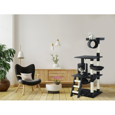 Go Pet Club 62-in Cat Tree & Condo Scratching Post Tower, Black