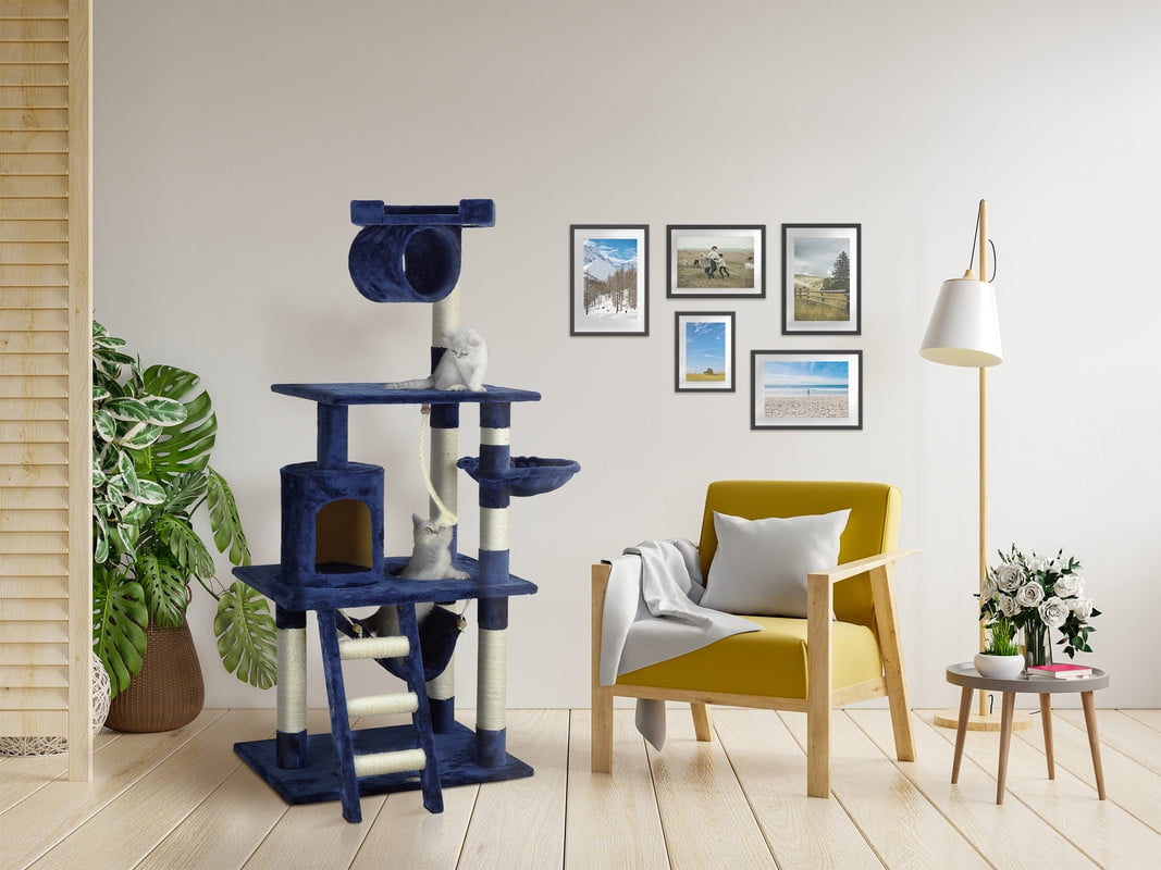 Go Pet Club 62-Inch Tall Cat Tree With Condo, Perch & Sisal Scratching Posts - Multi-Level Play Tower For Cats (Beige)