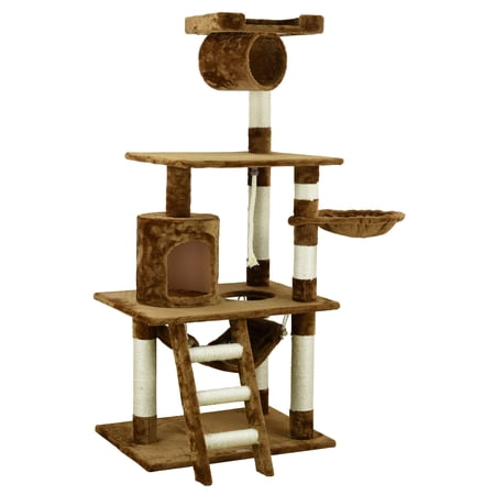 Go Pet Club 62-in Cat Tree & Condo Scratching Post Tower, Brown