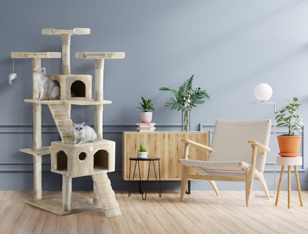 "Go Pet Club Large 72"" Cat Tree Condo, Beige Tall Climbing Frame with Scratching Post