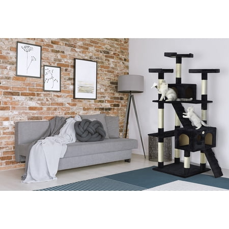 Go Pet Club 72-in Cat Tree & Condo Scratching Post Tower, Black