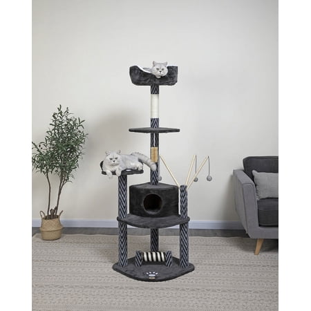Go Pet Club Cat Tree - Gray and Black - 62 in.