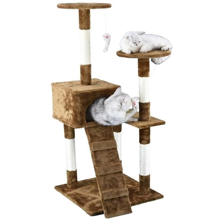 Go Pet Club Economical Cat Tree Condo with Sisal Covered Posts Beige & Brown