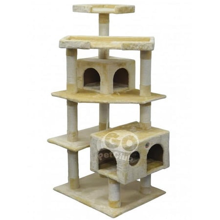 Go Pet Club F2020 60.5 in. Cat Tree 5-Level Scratcher Post With Dual Condos, Beige
