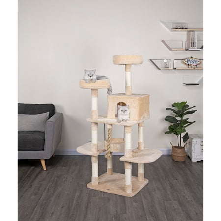 Go Pet Club F826 61.5 in. Jungle Rope Cat Tree with Sisal Covered Posts, Beige & Slate Grey
