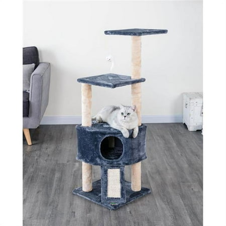 Go Pet Club Kitten Cat Tree House with Scratching Board Gray F721 46 in.