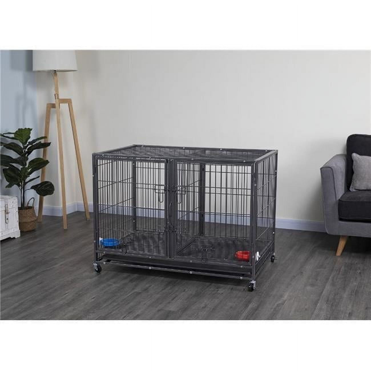 Gray Heavy Duty Stackable Rolling Pet Crate with Divider
