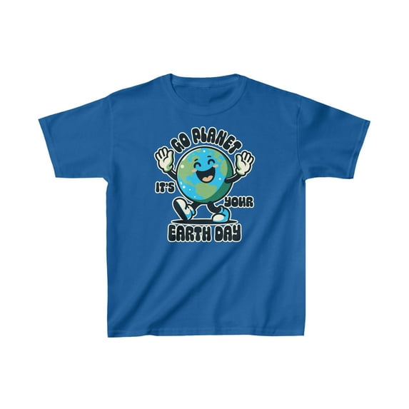 Go Planet It's Your Earth Day 2024 Funny Retro Mascot Kids Heavy Cotton Tee
