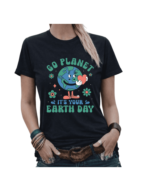 Go Planet It's Your Earth Day Retro Earth Graphic Tees Womans Tshirt Shirts White/Black S-5XL Tops