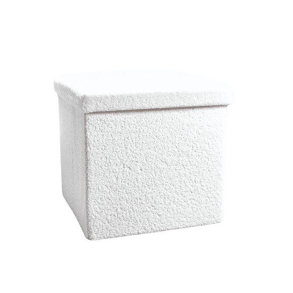 Go-Poufs Knock-Down Medium Cube Teddy Boucle Storage Ottoman |  White | 15"x15"x15"