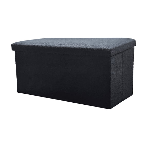 Go-Poufs Knock-Down Rectangular Teddy Boucle Storage Ottoman | Black | 30"x15"x15"