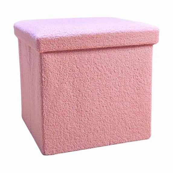 Go-Poufs Knock-Down Small Cube Teddy Boucle Storage Ottoman | Pink | 12"x12"x12"