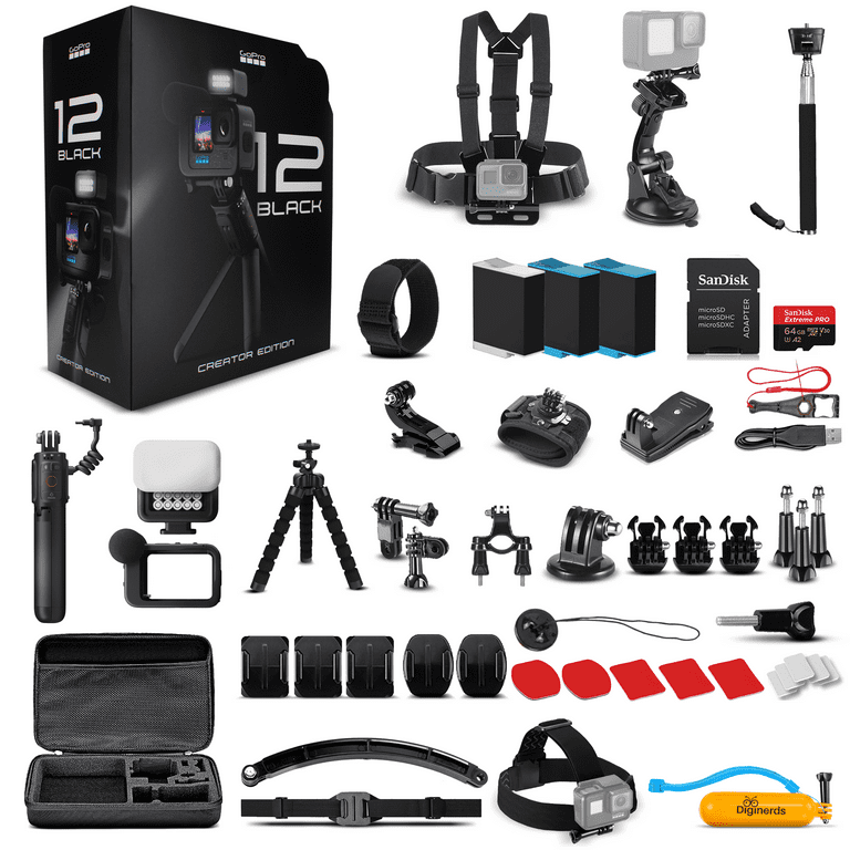 Go Pro HERO 12 Black Creator Edition - With Volta (Battery Grip, Tripod,  Remote), Media Mod, Light Mod, - Waterproof Action Camera + 64GB Card, 50
