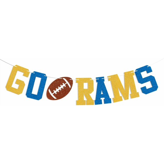 Go Rams Banner - Rams Party Decor, College Football Party Decor, Football Team Party Decorations Gold & Blue Glitter