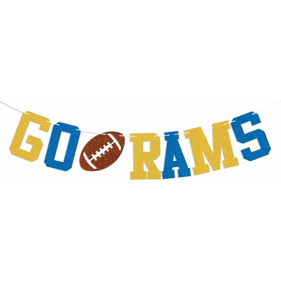 Go Rams Banner - Rams Party Decor, College Football Party Decor, Football Team Party Decorations Gold & Blue Glitter