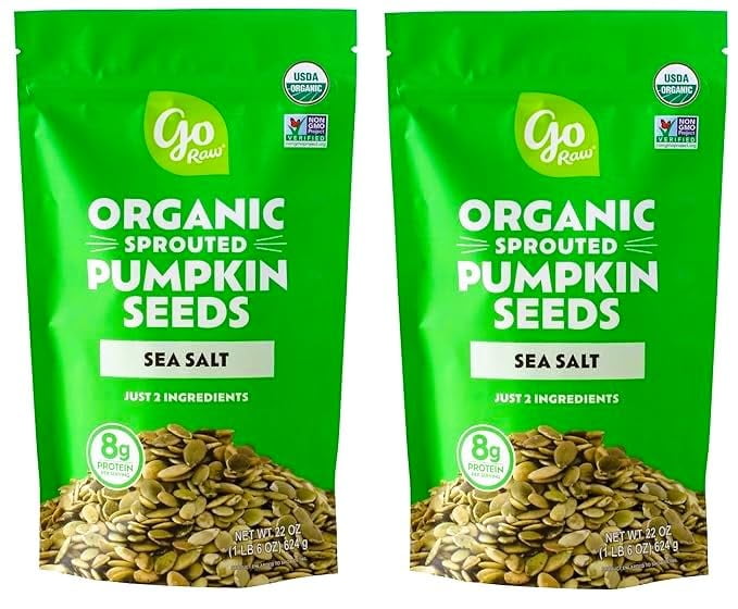 Go Raw Organic Sprouted Pumpkin Seeds with Sea Salt, 22 oz, 1.4 lb Bag, Pack of 2