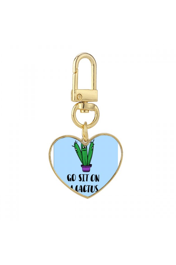 Go Sit On A Cactus Art Deco Fashion Gold Heart Keychain Metal Keyring Holder