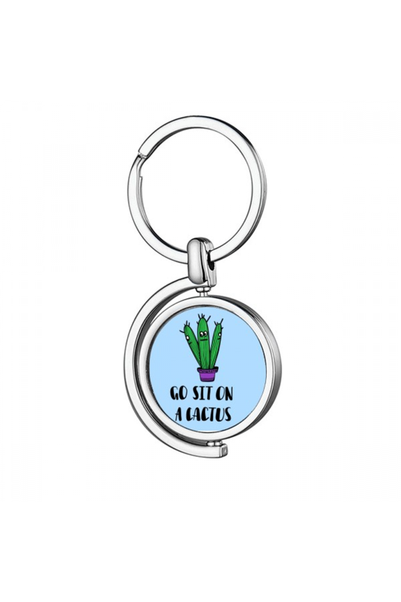Go Sit On A Cactus Art Deco Fashion Rotating Keychain Metal Keyring Holder