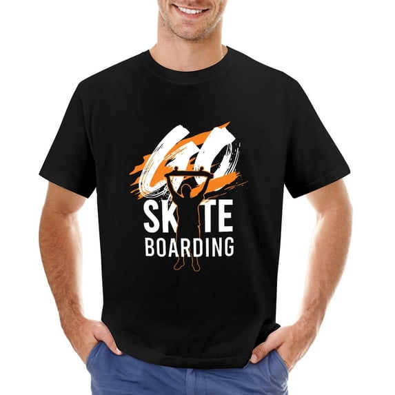Go Skate Skateboarding Vintage T-shirt Mens Cotton Classic Crewneck Short Sleeve Tees Unisex Black 5XL