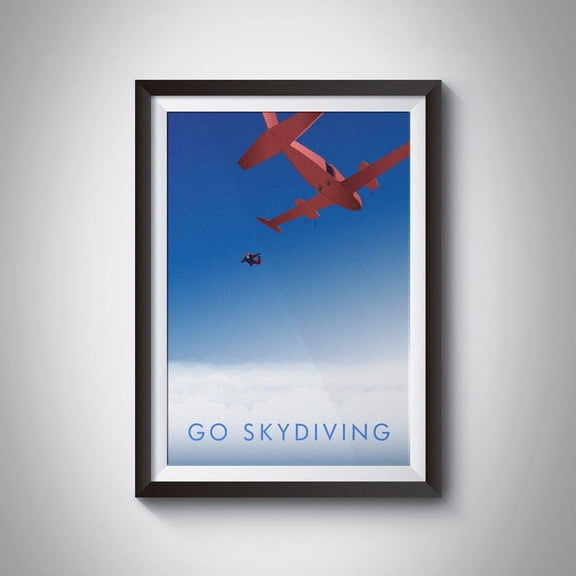 Go Skydiving Parachuting Extreme Sports Retro Artwork, Unframed Paper Poster 8x10in