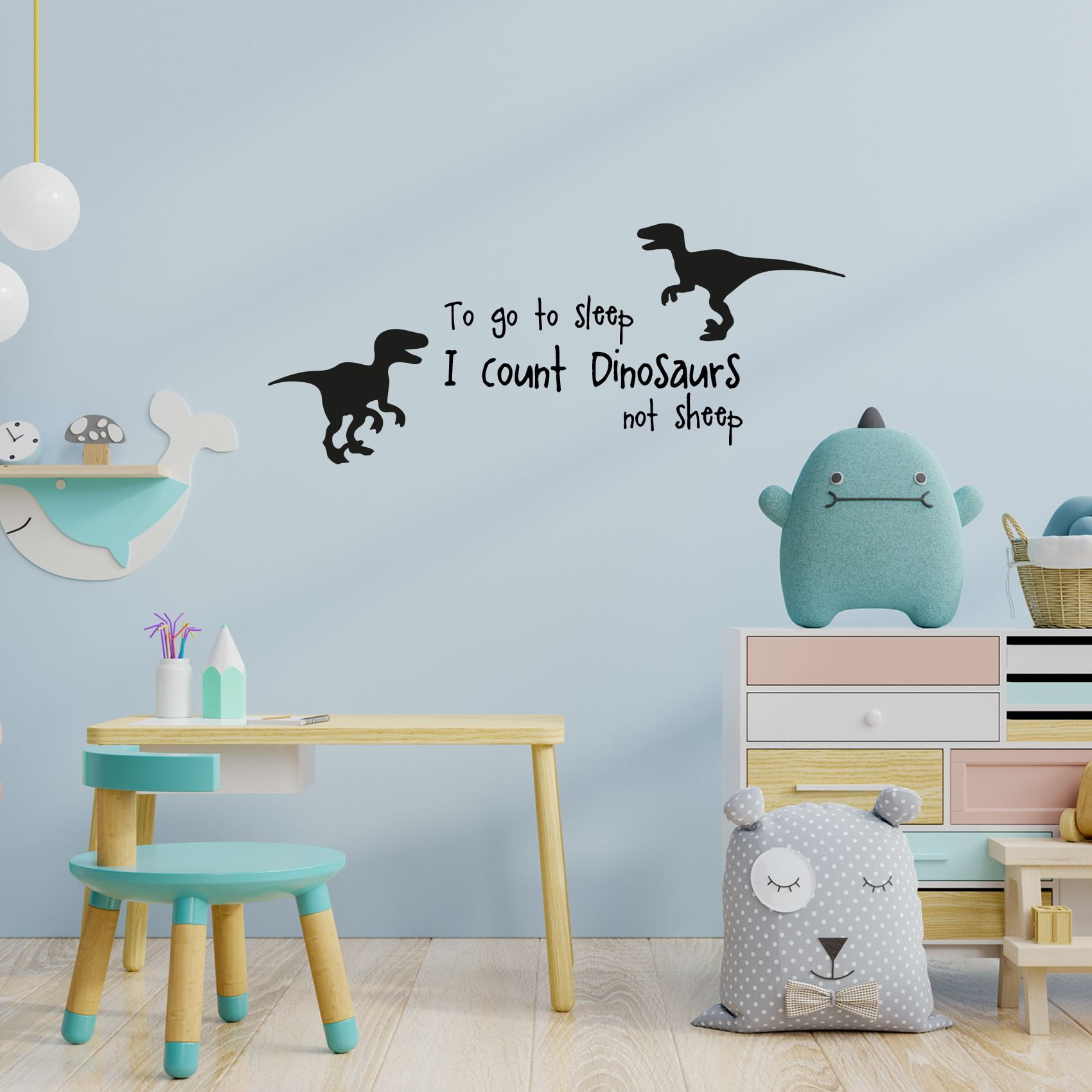 Go To Sleep Dino Dinosaur Life Postive Quote Cartoon Wall Sticker Art Decal Girls Boys Room Bedroom Nursery Kindergarten House Fun Home Decor Stickers Wall Art Vinyl Decoration Size (20x40 inch)
