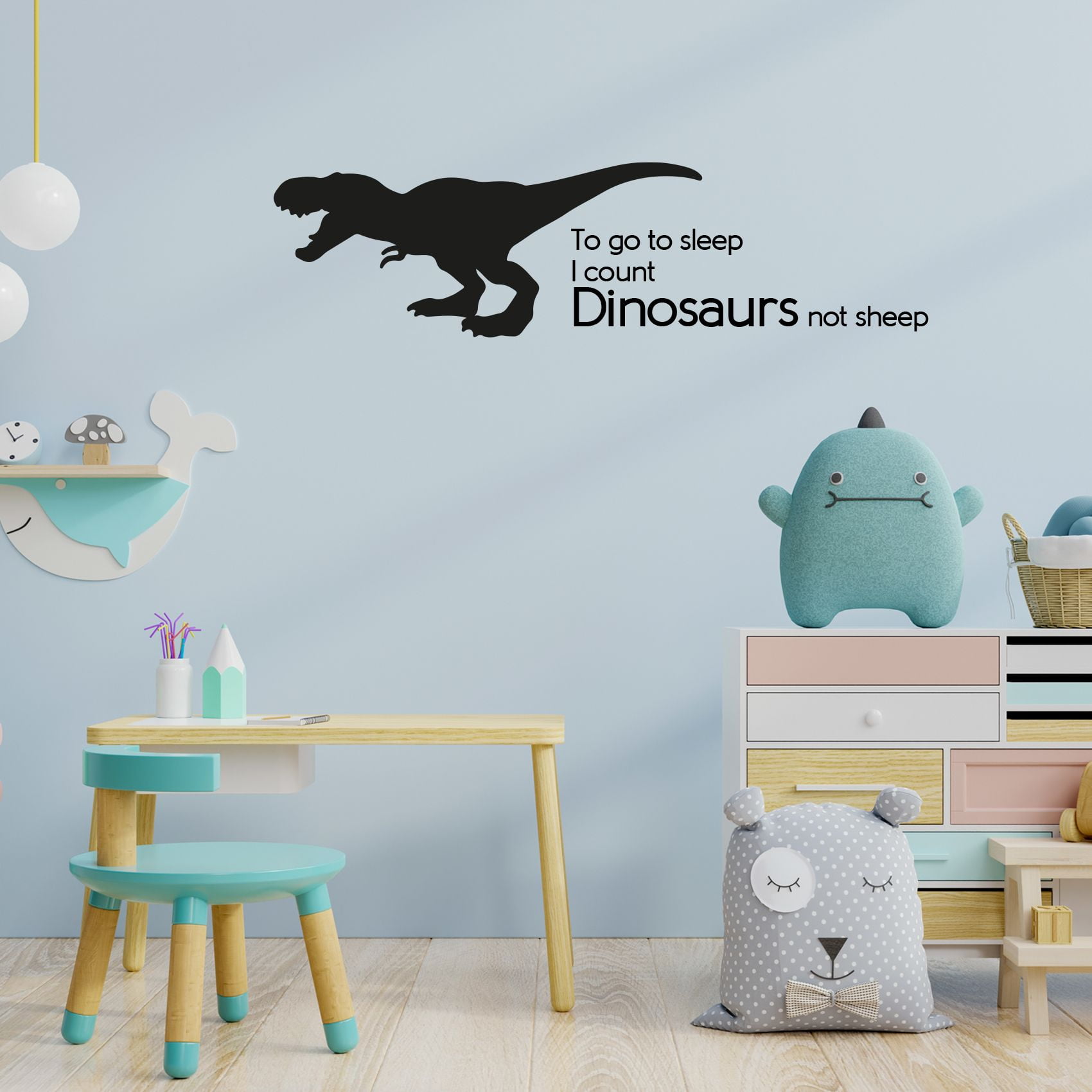 Go To Sleep Dinosaur Trex Life Postive Quote Cartoon Wall Sticker Art Decal Girls Boys Room Bedroom Nursery Kindergarten House Fun Home Decor Stickers Wall Art Vinyl Decoration Size (20x40 inch)