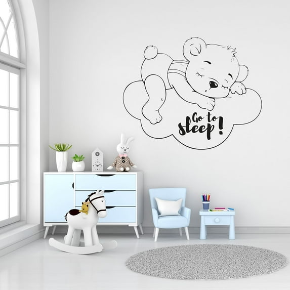 Go To Sleep - Good Night Quotes Cute Baby Unicorn Sleeping Moon Stars Vinyl Design Wall Sticker Art Decal Boys Girls Kids Room Bedroom Nursery KinderHome Decor Stickers Decoration Size (8x10 inch)