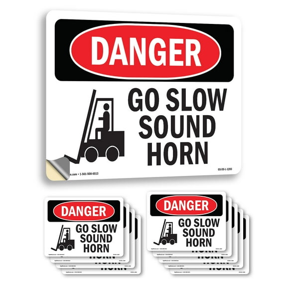 Go Slow Sound Horn OSHA Danger Vinyl Decal Label 14 Inch x 10 Inch - 10 Pack